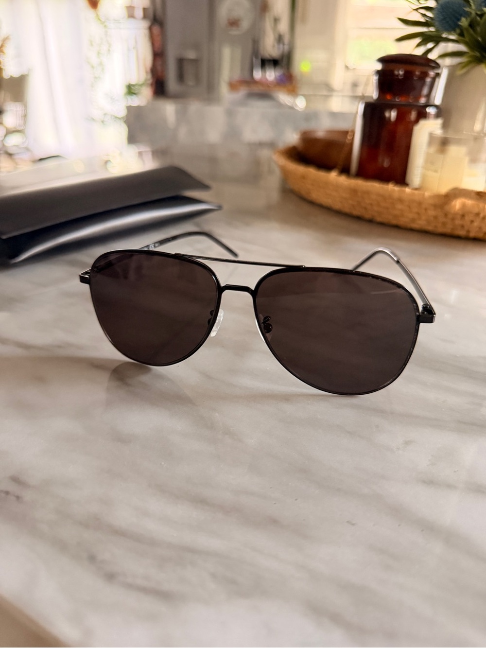 Saint Laurent Men's Black Aviator Sunglasses - Classic Metal Frame